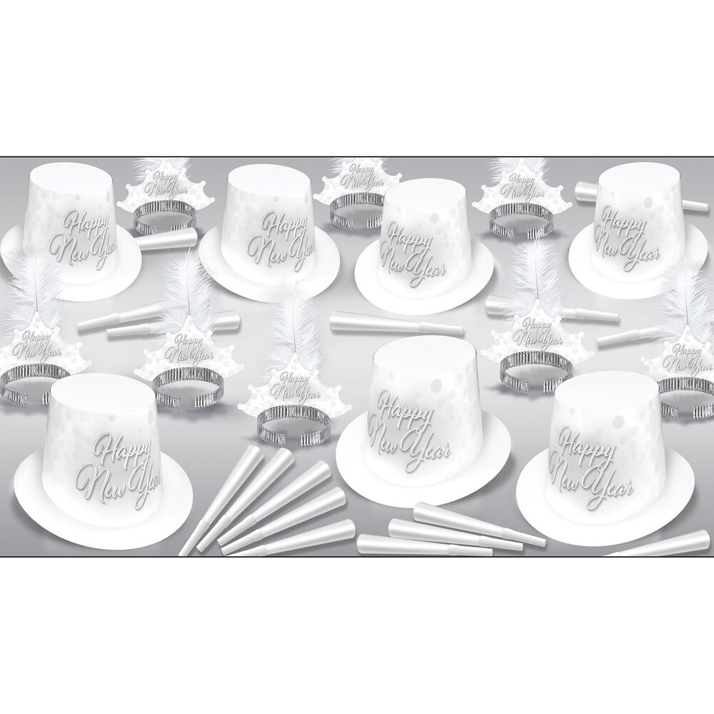 8067 Whiteout New Year Assortment Party Pack Hi-Hats 25 Plumed Tiaras